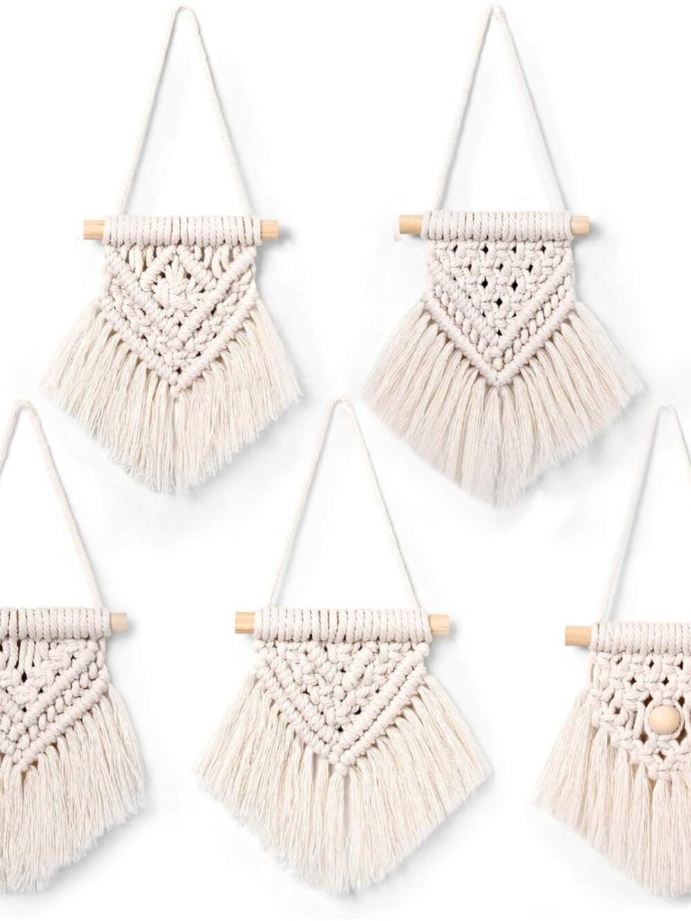 5 Pcs Mini Macrame Christmas Ornaments, Boho Woven Tassel Decor for Home